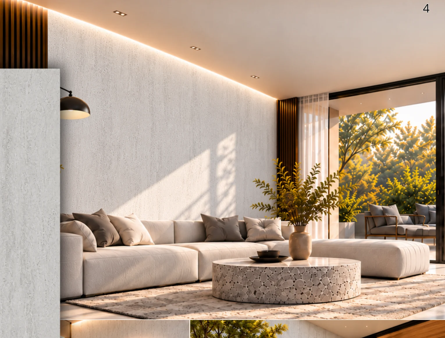 Salón con revestimiento decorativo Travertino Veteado